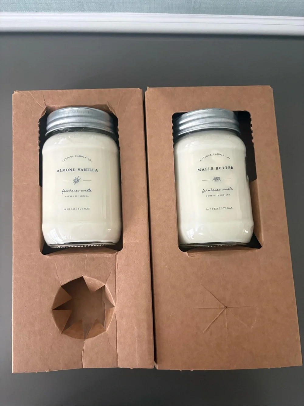 Antique Candle Co. - Two 16 oz. Candles (Almond Vanilla & Maple Butter)